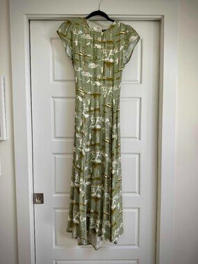 Reformation Sage Green and Cream Midi Dress